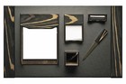 WINDSOR 6-PIECE EBONY WOOD AND BLACK LEATHER DESK SET