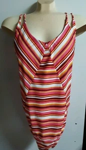 No Boundries Yellow Pink White Striped Cheeky 1 Pc Bathing Suit Plus Size 2X#C8F - Picture 1 of 2