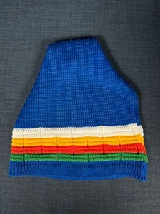 Vintage Tobaggon Beanie Hat Wigwam Blue Striped Retro USA Pure Wool Adult Knit - Picture 1 of 8