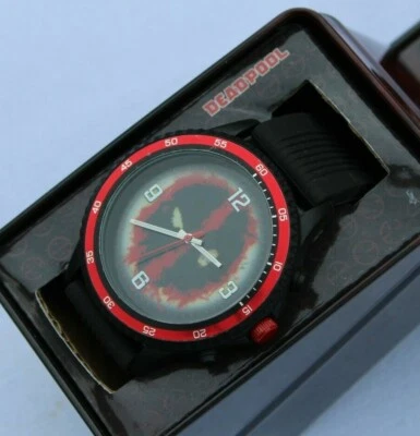 New Marvel Comics Deadpool Face EL Up Wrist Watch In Metal Box Merc Superhero  - Image 1 of 4