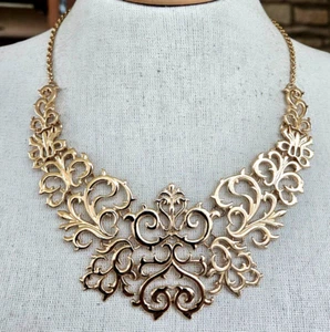 Collana Girocollo Vintage Scroll Link Bavaglino Pannello Link Tono Oro 24" Adj Forever 21 - Foto 1 di 9