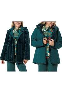 IMAN Global Chic Women's Reversible Faux Fur/Quilted Green Spruce - Picture 1 of 1
