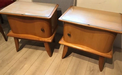french modern mid century 60s vintage 2 nightstands bedside tables retro wood Cover