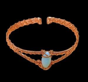 Gifted Moonstone Gemstone Handmade Copper Wire Wrap Cuff Bracelet/ Bangle - Picture 1 of 6