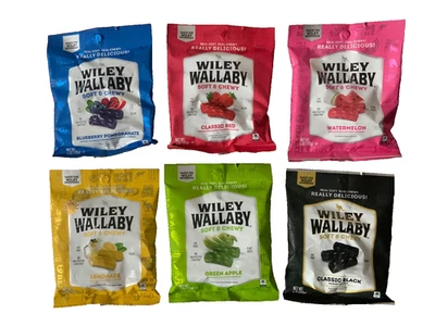 Wiley Wallaby Soft & Chewy Gourmet Licorice 6 VARIETY BAGS - 4 oz each - Image 1 of 2