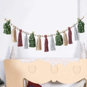Christmas Tassel Garland Tassel Banner Backdrop Prop Creative Boho Wall Decor - Picture 1 of 5