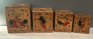De colección Madera 4 Piezas Gallo Caja Anidación Bote Almacenamiento Set Pintado a Mano Japón - Imagen 1 de 4