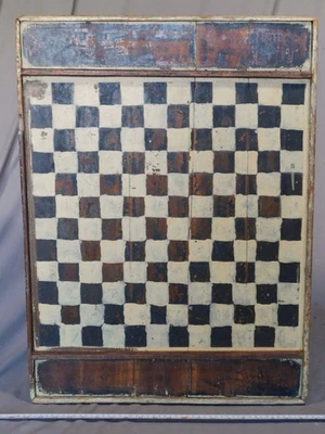 Antique primitive American checkerboard 12 x 12 grid hand painted 19th c. chess - Image 1 of 4