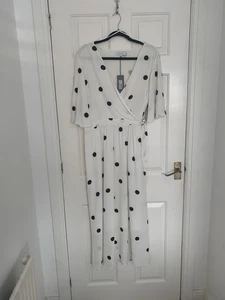 Principles Wrap Style Spotted Black/ Cream Tea Dress. Maxi Length With Side Zip. - Picture 1 of 10