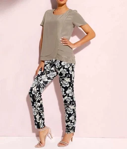 Pantalón Heine estampado de flores con seda negro crudo talla 44 (22) - Imagen 1 de 6