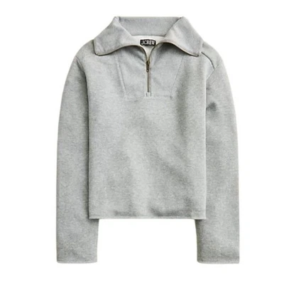 NWT J.Crew Women's XS Heritage Terry Quarter-Zip Sweatshirt Heather Gray CH795 - Image 1 of 4