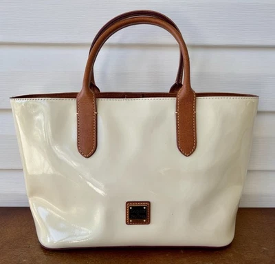 Dooney & Bourke Brielle Ivory Patent and Pebbled Leather Satchel Purse w/ Strap - Image 1 of 4