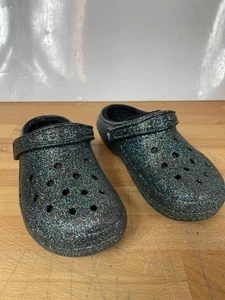 Zoccoli Crocs Classic Glitter Nero Multi W9 M7 Scarpe Slip On Scintillanti Comfort Usati - Foto 1 di 8