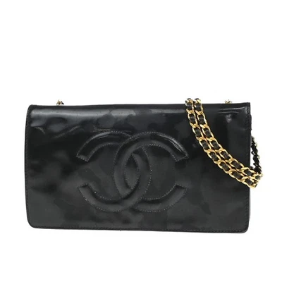 Bolso de Hombro Cartera Mini Cadena Logo Chanel CC Charol Negro GHW 76RF666 Foto 1 de 4
