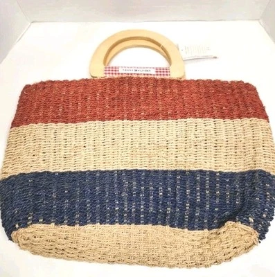 Tommy Hilfiger Bolso de Mano Paja Sacthel Asas de Madera Rojo Blanco Azul Americana Nuevo con Etiquetas Foto 1 de 4