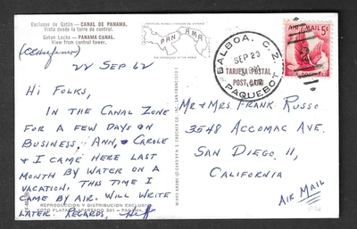 Balboa, Canal Zone PAQUEBOT, 5c Eagle stamp 1962 postcard #C50 - Image 1 of 3