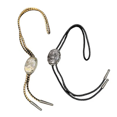 Лот 2 Western Bolo галстуки камень кабошон овальные горки плетеный шнур винтажный стиль - Изображение 1 из 4