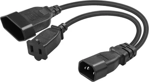 CERRXIAN 1FT C14 to EURO + NEMA 1-15R Y Splitter Power Cable - Picture 1 of 8