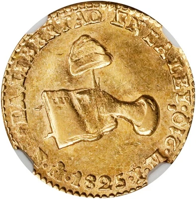 México Oro 1 Escudo 1825-Mo JM Ciudad de México Como Nuevo NGC MS-62! Lustrous Near-Choice Foto 1 de 4