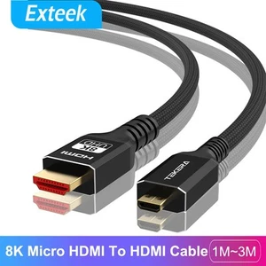 8K Micro HDMI Type D to HDMI 2.1 Cable 48Gbps Ultra HD HDR for Camera Tablet TV - Picture 1 of 12