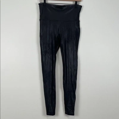 SPANX Faux Suede Shiny Black Leggings Women’s Large - Image 1 of 4