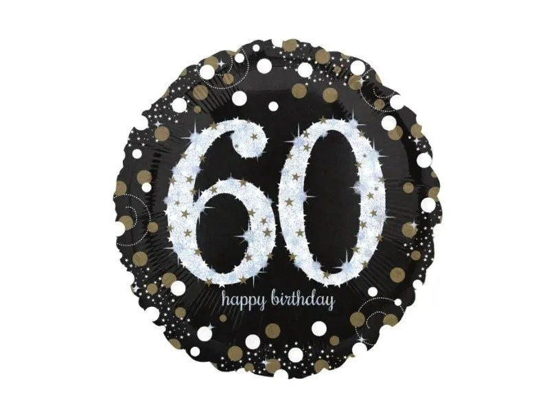 Palloncino foil mylar 60 ANNI colore NERO e ARGENTO con stampa olografica - 43 c - Immagine 1 di 1