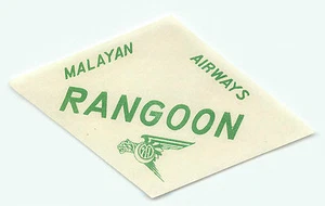 SINGAPORE MALAYAN AIRWAYS TO RANGOON VINTAGE AIRLINE LUGGAGE LABEL - Picture 1 of 1