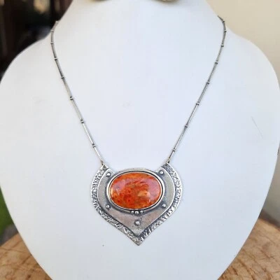 Natural Coral Pendent, Handmade Designer Necklace,925 Silver Artesian Jewelry - Image 1 of 4