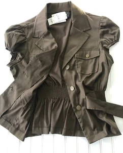 Safari-Damenjacke mit Knopfleiste und Gürtel Größe 10 neu mit Etikett Puffärmel Pckts B. Moss - Bild 1 von 10