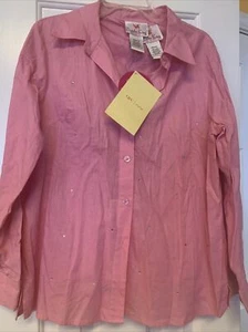 Quacker Factory NWT 2Pc Pink Linen/Cotton L/Slv Shirt & Tank W Rhinestones Sz M - Picture 1 of 11