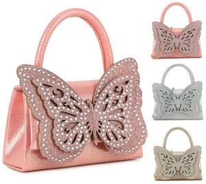 Women Glitter Butterfly Mini Top Handle Clutch Bag Evening Party Wedding Handbag - Picture 1 of 6