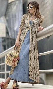ZARA NEW WOMAN LONG KNIT COAT WITH METALLIC THREAD DETAIL Size S GOLDEN 4331/046 - Picture 1 of 5