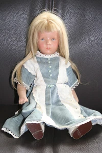 Käthe Kruse Puppe 1968, Echthaar, Originalkleidung: Kleid, Strumpfhose, Schuhe, - Bild 1 von 5