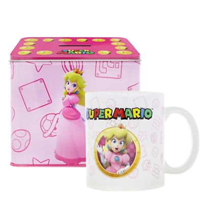 Nintendo Prinzessin Peach Von Super Mario Tasse Cup Becher mit Spardose Münzbox