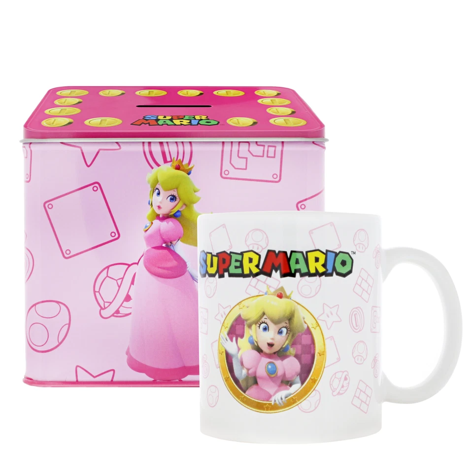 Nintendo Prinzessin Peach Von Super Mario Tasse Cup Becher mit Spardose Münzbox