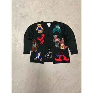 Quaker Factory Playful Teddy Bears Grandma Knitted Cardigan - Picture 1 of 8
