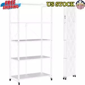 5 Tier Foldable Rolling Storage Shelf W/ Wheels Kitchen Office Organization New - Picture 1 of 7