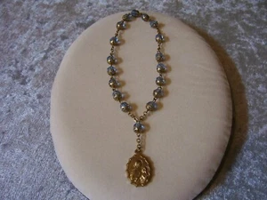 Old Rough Cut Blue Bead Rosary Guardian Angel Bracelet Beautiful - Picture 1 of 8