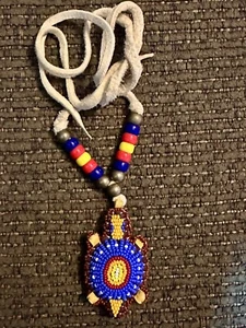 Native American~Sioux~Lakota~Beaded~Amulet~Necklace~Ethnic~Leather~Turtle - Picture 1 of 2