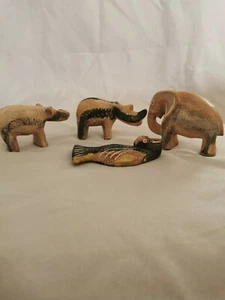 4 African Safari Animals-Elephant, Rhino, Hippo&Duck? Traditional Tribal Carved  - Picture 1 of 12