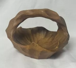 Vintage Hand Carved Wooden Bowl with Handle - Picture 1 of 8