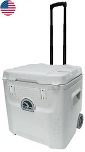 52 Qt 5 Day Marine Ice Chest Cooler Wheels Keep Drinks Snacks Cold Fresh White - Picture 1 of 9
