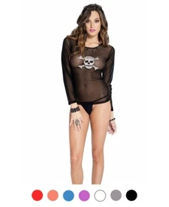 Brand New Skull And Bones Long Sleeve Mesh Top Music Legs 9182 - Picture 1 of 8