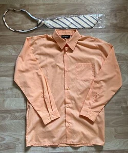 Rafael Boys Formal Dress Shirt Long Sleeve w/ Striped Tie Set Size 16 Orange - Picture 1 of 11