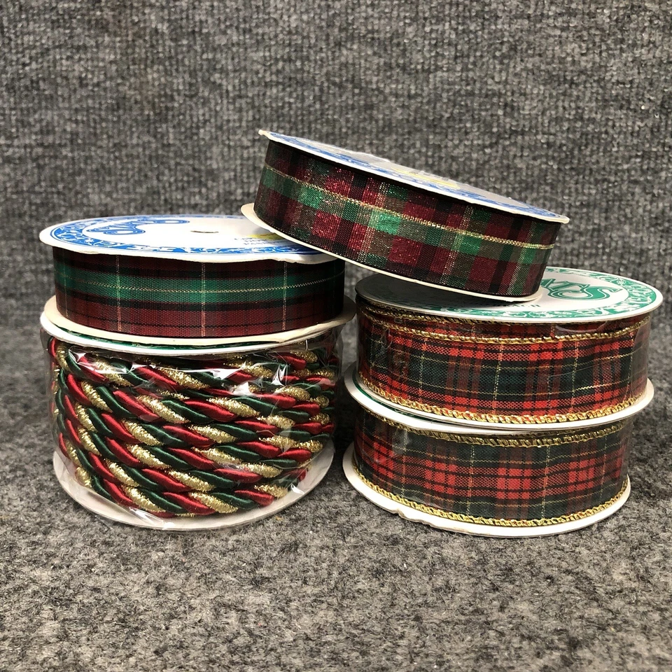 Lot Of 50 Yards Vintage Christmas Ribbon (2) 1” Wired (2) 7/8” (1) Cord 10yds Ea - Image 1 of 4