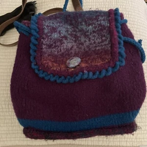 Artisan Made Wool Knitted Back Pack Hobo Natural Large Hippie - Picture 1 of 13