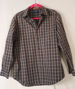 Men's Dockers Size Med Button Down Long Sleeve Collared Striped Pocket Blk/Tan - Picture 1 of 7