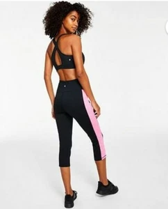 Id Ideology Women's Essentials Colorblocked Cropped Leggings Black/Pink 3XL - Picture 1 of 6