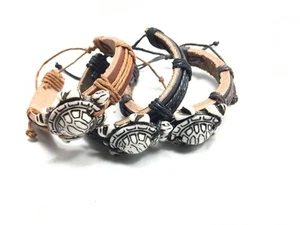 Pulsera ajustable de cuero con dije de tortuga marina nueva tribal surfista moda étnica - Imagen 1 de 24