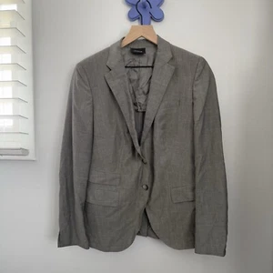 Akris Women’s 14 Grey Blazer Collar 100% Wool Shoulder Pad Slit Sleeve Office - Picture 1 of 10